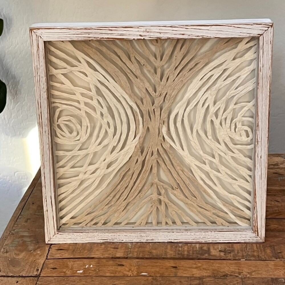 Abstract Handmade Papier-Mâché Shadow Box Wall Art 14 x 13.5" Brown & Beige